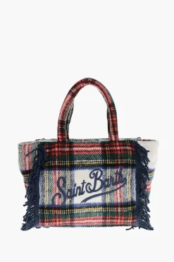Fashion Borsa Tote COLETTE con Motivo Tartan e Frange Donna Borse A Mano