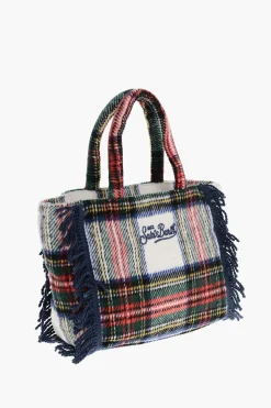 Fashion Borsa Tote COLETTE con Motivo Tartan e Frange Donna Borse A Mano