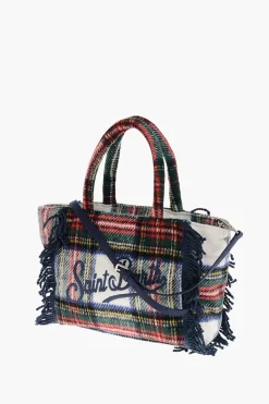 Fashion Borsa Tote COLETTE con Motivo Tartan e Frange Donna Borse A Mano