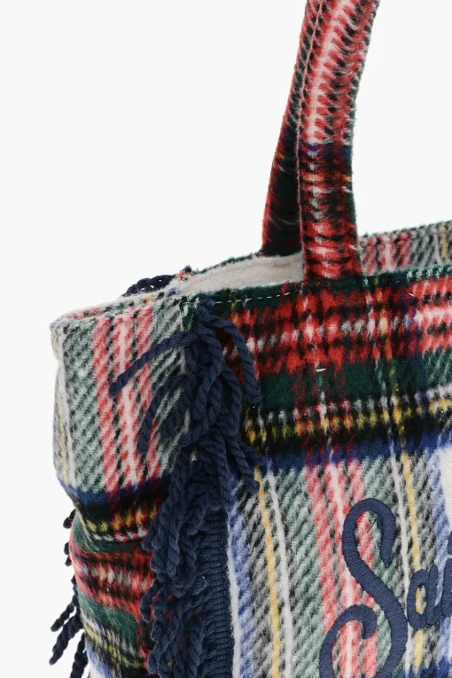 Fashion Borsa Tote COLETTE con Motivo Tartan e Frange Donna Borse A Mano