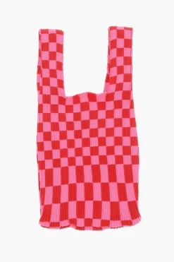 Hot Borsa Tote in Maglia a Quadri con Tracolla in Pelle Vegan Donna Borse A Mano
