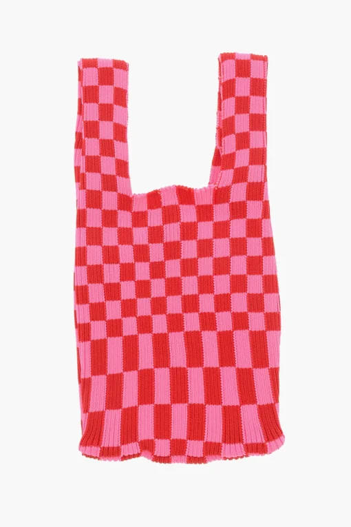 Hot Borsa Tote in Maglia a Quadri con Tracolla in Pelle Vegan Donna Borse A Mano
