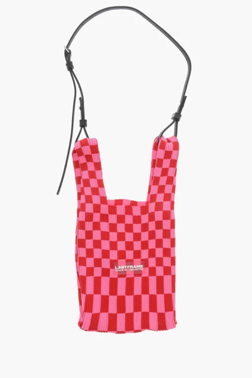 Hot Borsa Tote in Maglia a Quadri con Tracolla in Pelle Vegan Donna Borse A Mano