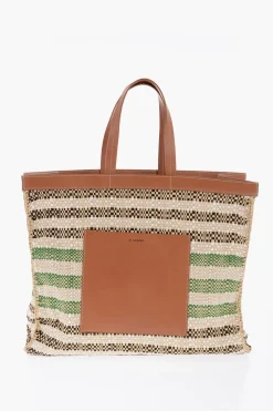 New Borsa Tote In Raffia Con dettagli In pelle Uomo Borse A Mano