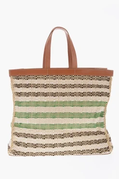 New Borsa Tote In Raffia Con dettagli In pelle Uomo Borse A Mano