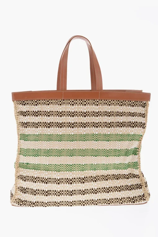 New Borsa Tote In Raffia Con dettagli In pelle Uomo Borse A Mano