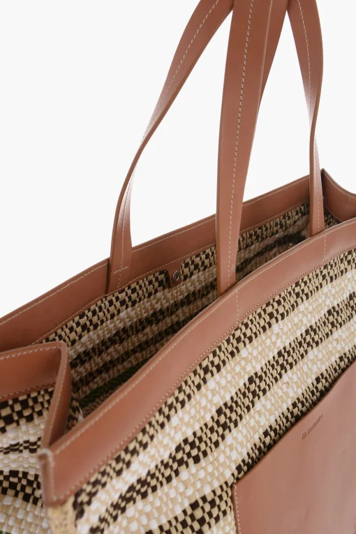 New Borsa Tote In Raffia Con dettagli In pelle Uomo Borse A Mano