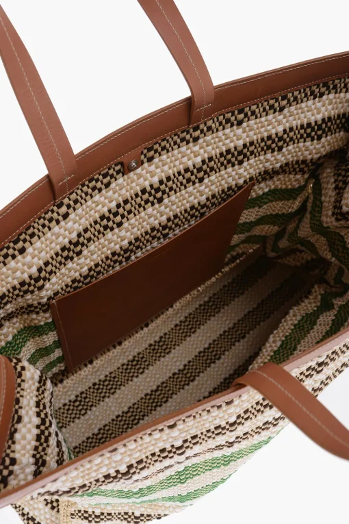 New Borsa Tote In Raffia Con dettagli In pelle Uomo Borse A Mano