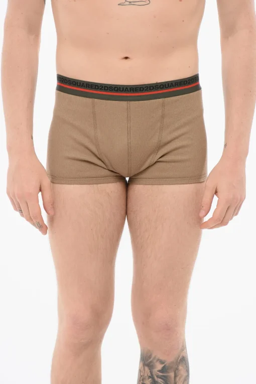 Boxer In Cotone A Costine Con Banda Logata>Dsquared2 Fashion