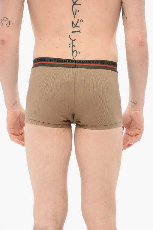 Boxer In Cotone A Costine Con Banda Logata>Dsquared2 Fashion