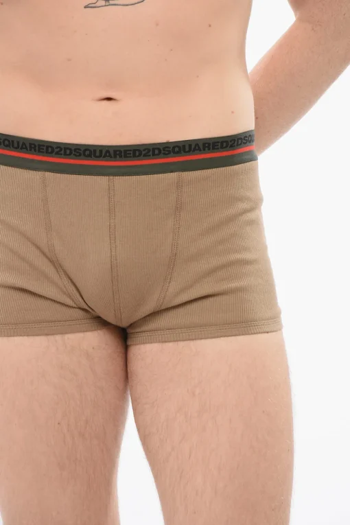 Boxer In Cotone A Costine Con Banda Logata>Dsquared2 Fashion