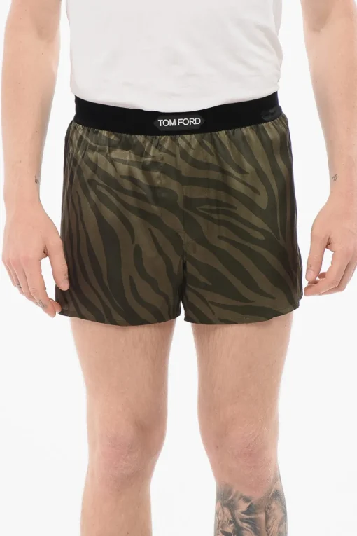 Boxer in Satin di Seta Animalier con Dettaglio in Velour>Tom Ford Outlet