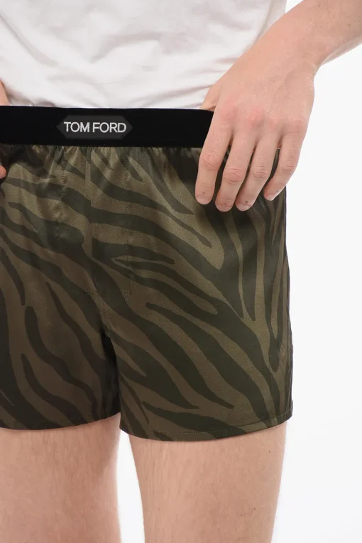 Boxer in Satin di Seta Animalier con Dettaglio in Velour>Tom Ford Outlet