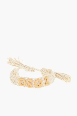 Outlet Bracciale in Cotone Macramè a Tinta Unita con Logo in Rafia Donna Gioielli