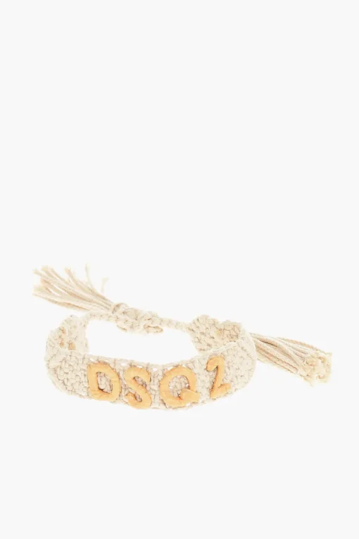 Outlet Bracciale in Cotone Macramè a Tinta Unita con Logo in Rafia Donna Gioielli