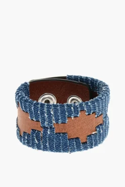 Bracciale In Denim e Pelle con Chiusura a Bottone>Dsquared2 Clearance