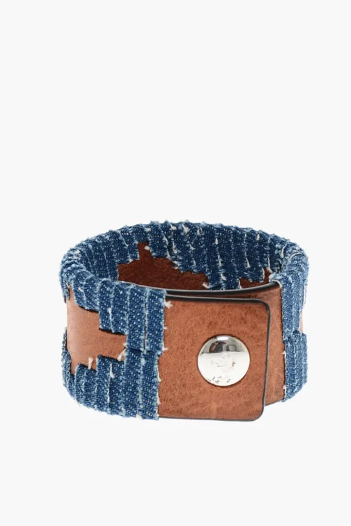 Bracciale In Denim e Pelle con Chiusura a Bottone>Dsquared2 Clearance