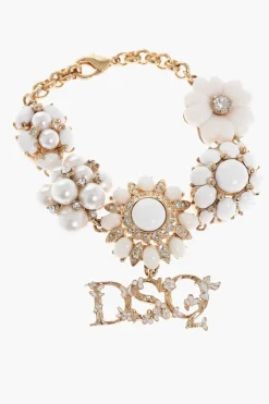 Braccialetto a Catena con Charm a Forma di Fiori in Strass>Dsquared2 Sale