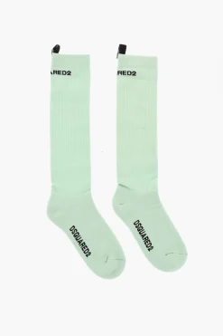 Clearance Calzini Lunghi a Costine con Logo a Contrasto Uomo Intimo