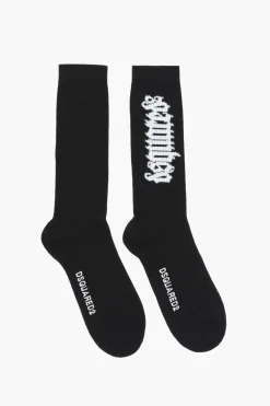 Sale Calzini Lunghi a Costine con Logo in Stampa Gotica Uomo Intimo
