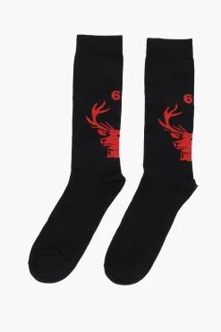 Discount Calzini Lunghi in Cotone con ricamo a contrasto Uomo Intimo