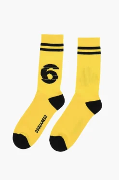 Calzini Lunghi in Misto Cotone con Dettagli a Contrasto>Dsquared2 New