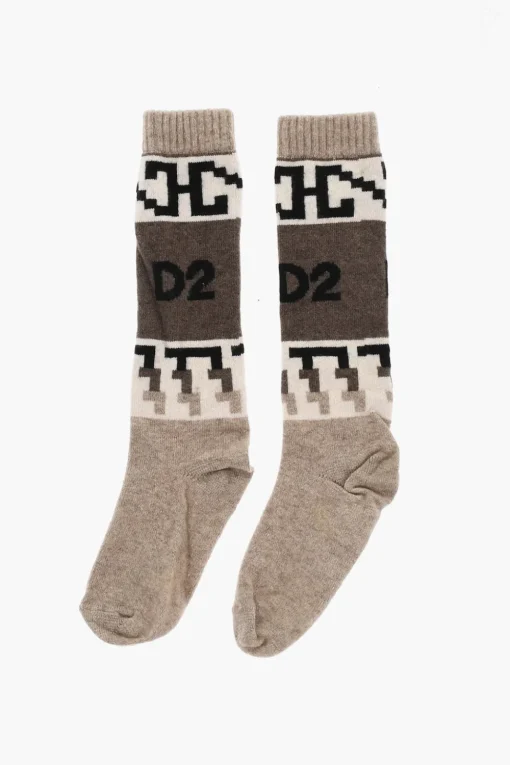 Calzini Lunghi in Misto Lana con Dettagli a Contrasto>Dsquared2 Clearance