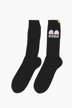 Calzini lunghi PAC-MAN in cotone e Nylon con Dettaglio a Costine>Dsquared2 Sale