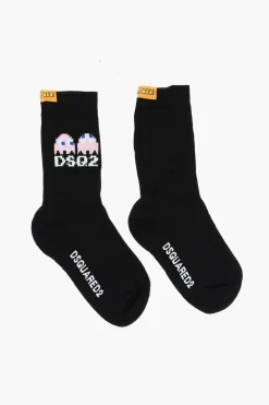 Calzini lunghi PAC-MAN in cotone e Nylon con Dettaglio a Costine>Dsquared2 New