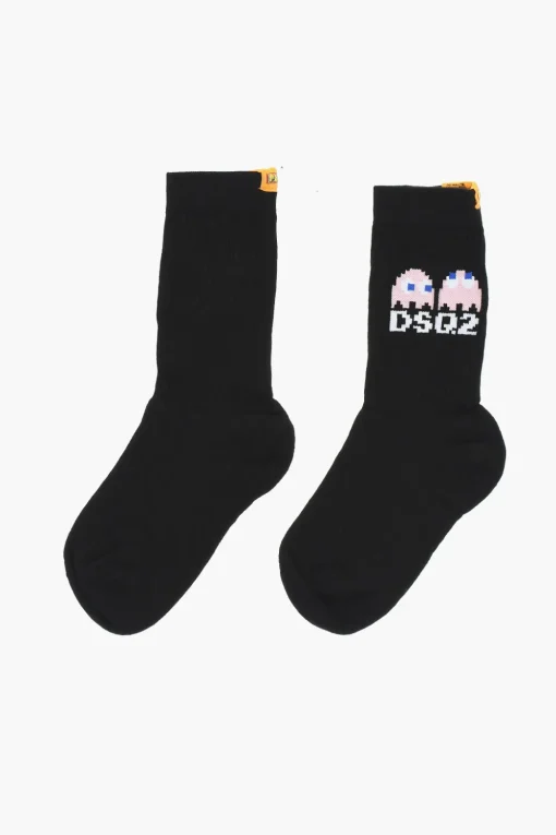 Calzini lunghi PAC-MAN in cotone e Nylon con Dettaglio a Costine>Dsquared2 New