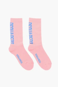 Calzini Mid-Crew a Costine con Logo a Contrasto>Dsquared2 Hot