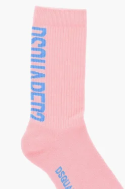 Calzini Mid-Crew a Costine con Logo a Contrasto>Dsquared2 Hot