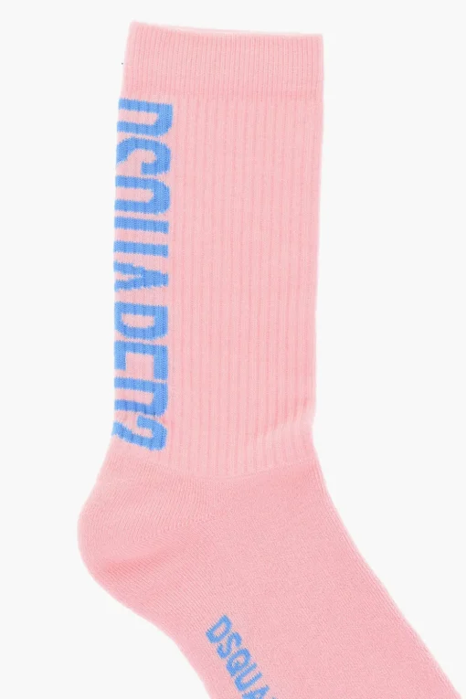 Calzini Mid-Crew a Costine con Logo a Contrasto>Dsquared2 Hot