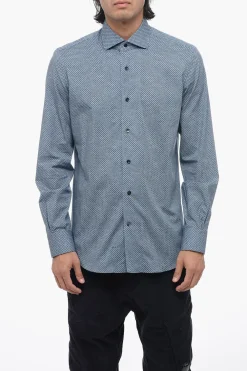 Camicia a Fantasia in Cotone con Collo Francese>Mazzarelli Sale