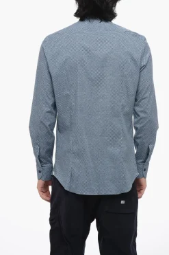 Camicia a Fantasia in Cotone con Collo Francese>Mazzarelli Sale