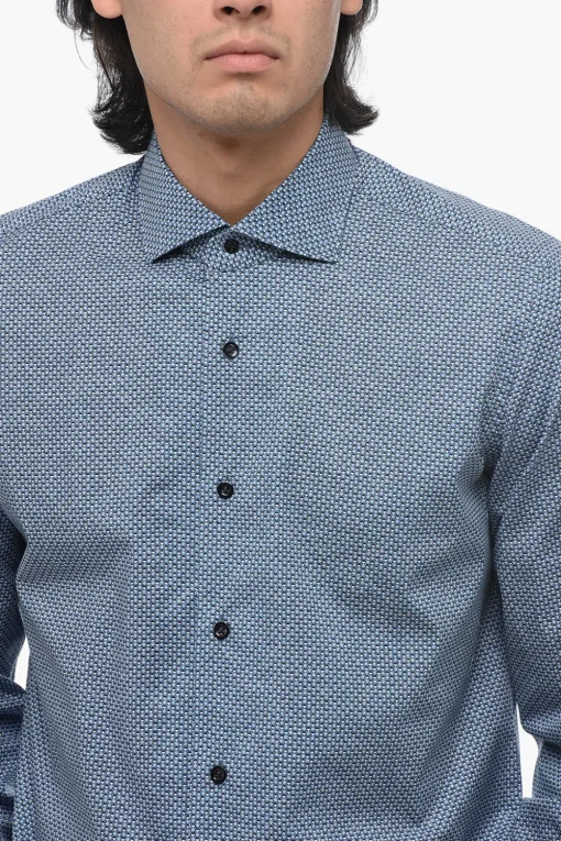 Camicia a Fantasia in Cotone con Collo Francese>Mazzarelli Sale