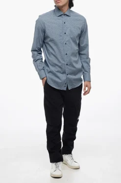 Camicia a Fantasia in Cotone con Collo Francese></noscript>Mazzarelli Sale