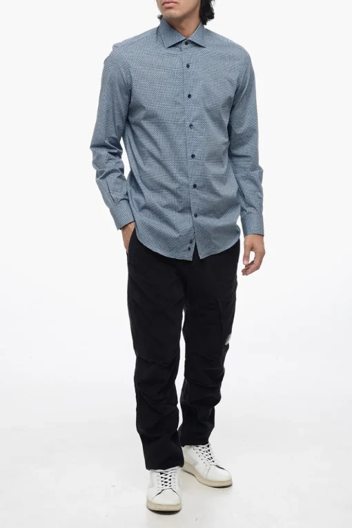 Camicia a Fantasia in Cotone con Collo Francese>Mazzarelli Sale
