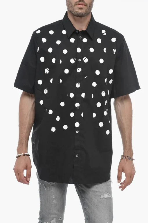 Camicia a Manica Corta a Pois con Collo Italiano>Raf Simons Outlet