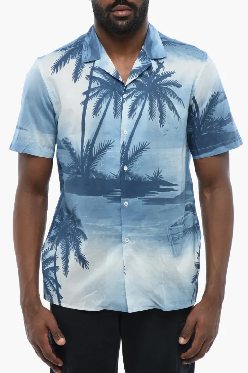 Online Camicia A Maniche Corte Con Stampa Palme Uomo Camicie