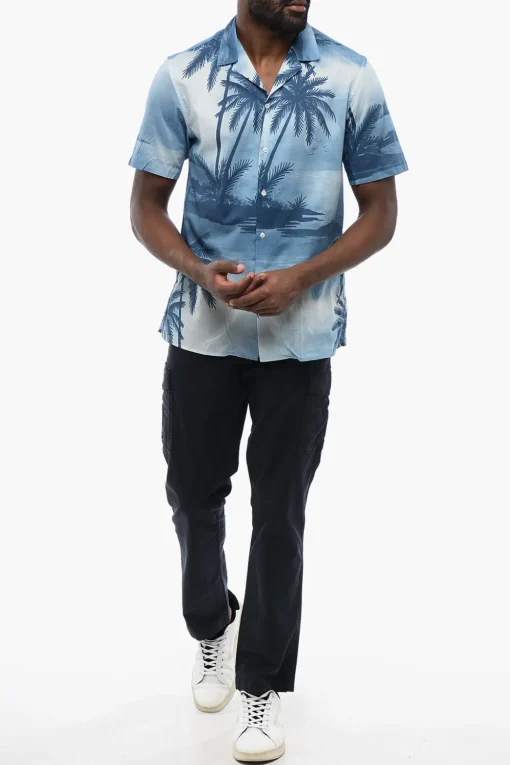 Online Camicia A Maniche Corte Con Stampa Palme Uomo Camicie