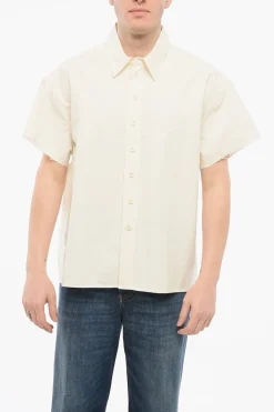 New Camicia a Maniche Corte con Bordo a Taglio Vivo Uomo Camicie