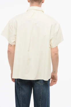 New Camicia a Maniche Corte con Bordo a Taglio Vivo Uomo Camicie