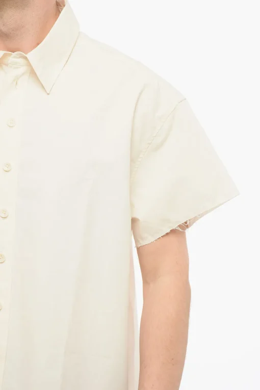 New Camicia a Maniche Corte con Bordo a Taglio Vivo Uomo Camicie
