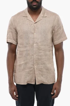 New Camicia A Maniche Corte In Lino Uomo Camicie