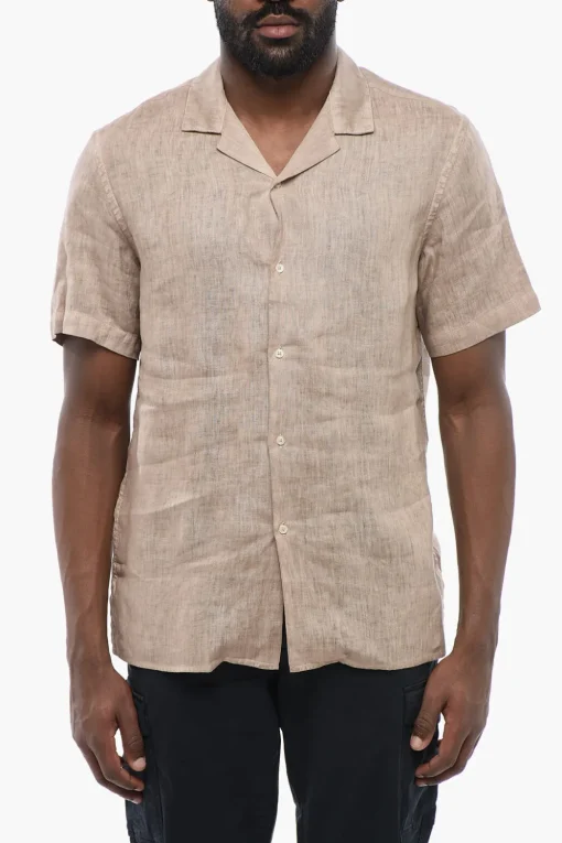 New Camicia A Maniche Corte In Lino Uomo Camicie