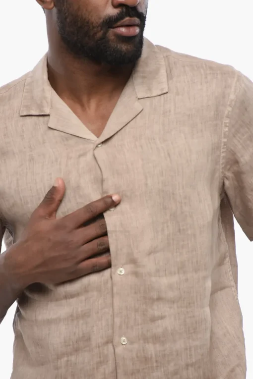 New Camicia A Maniche Corte In Lino Uomo Camicie