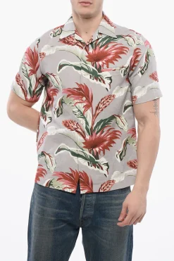 Online Camicia A maniche Corte In Misto Lino Con Stampa Floreale Uomo Camicie