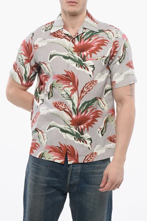 Online Camicia A maniche Corte In Misto Lino Con Stampa Floreale Uomo Camicie