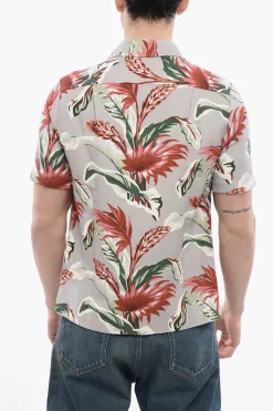 Online Camicia A maniche Corte In Misto Lino Con Stampa Floreale Uomo Camicie